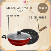 Sonex Premium Cookware Combo - 28cm Wok + 30cm Wood Handle Tawa - Ultimate Cooking Experience!