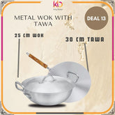 Premium Steel Cooking Combo - 25cm Metal Wok + 30cm Tawa (Heavy Duty)