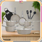 16-Piece Marble Coated Signature Cookware Gift Pack – Beige | Premium Non-Stick Cooking Set - Kingbazar.pk