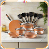 16-Piece Marble Coated Copper Cookware Gift Set – Copper | Non-Stick Cookware - Kingbazar.pk