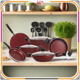 16-Piece Marble Coated Copper Cookware Gift Pack Set – Maroon | Premium Non-Stick Cookware - Kingbazar.pk