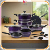 17-Piece Non-Stick Marble Coated Elite Cookware Gift Pack β Purple | Premium Kitchen Set - Kingbazar.pk