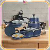 17-Piece Non-Stick Marble Coated Superior Cookware Gift Set β Blue | Premium Cooking Set - Kingbazar.pk