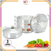 3 Layers Grace Casserole Steamer Set - 30 cm | Multi-Purpose Stainless Steel Steamer - Kingbazar.pk
