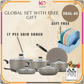 Sonex Nova Gift Pack – 17 PCS Nonstick Cookware Set (Black & Beige) + FREE 10 Plates with Stand | Eid ul Azha Special Offer