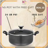 Cooking Wok Sonex - Glass Lid Nonstick. (Buy 34Cm Pot and Get Free 1 Pc Karahi) - Kingbazar.pk