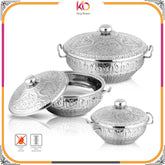 Shahi Naqsheen Stainless Steel Hot Pot Set – 3-Piece Royal Design Collection - Kingbazar.pk