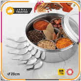 Royal Spice Masala Box – Premium Stainless Steel 7-Compartment Spice Container 20 cm - Kingbazar.pk