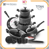 Titan Gift Pack with Glass Lid – Sonex Non-Stick Cookware Set (18 Pieces) – Daily Kitchens - Kingbazar.pk