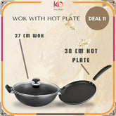 "Sonex 27cm Premium Wok + 30cm Hot Plate – Restaurant-Style Stir-Frying & Griddle Cooking!" - Kingbazar.pk