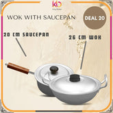 Professional Cooking Duo - 26cm Steel Wok + 20cm Sauce Pan