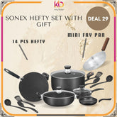 Hefty Gift Pack β Sonex 14 Pcs Non-Stick Cookware Set with Glass Lids | FREE Mini Fry Pan β Eid ul Azha Special Offer