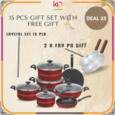Deluxe Pro Nonstick Cookware Gift Pack G.L – 15 Pcs | Heavy Weight Ultimate Cooking Set with 2 Free Fry Pans – Eid Offer