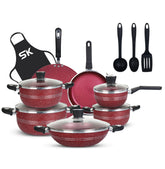 16-Piece Marble Coated Daisy Cookware Gift Set – Maroon | Non-Stick Premium Cookware - Kingbazar.pk