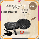 Professional 30cm Grill Pan + 12-inch Wood Handle Tawa – Perfect for BBQ, Kebabs & Rotis!" - Kingbazar.pk