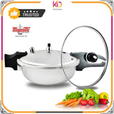Elite Karahi 2 in 1 Cooker with Lid – 8L, 10L, 12L | Heavy Duty Aluminum | Pressure Karahi | Fast Cooking Wok Style Cooker - Kingbazar.pk