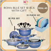 Roha Cookware Nonstick 18 PCS Set with Glass Lids | FREE 10-Piece Plates Set – Eid ul Azha Special Offer