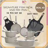 Signature PLUS 16-Piece Marble Coated Cookware Gift Set – Beige | Premium Non-Stick Kitchen Set + FREE Grill Pan | Eid ul Azha Special Offer