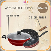 Sizzling Kitchen Deal! 3-Piece Non-Stick Cookware Set - 30cm Tawa + Fry Pan + 28cm Wok Your Complete Cooking Solution - Now at 35% OFF!