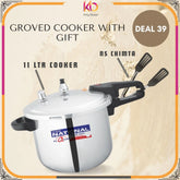National Pressure Cooker Grooved – 11 Liter | Heavy-Duty Aluminum Belly Shape | FREE Non-Stick Chimta – Eid ul Azha Special Offer