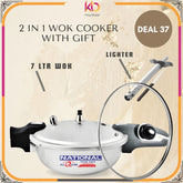 National 2-in-1 Aluminum Pressure Cooker & Karahi Wok (7L) with Glass Lid | FREE Electric Lighter – Eid ul Azha Special Offer