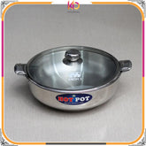 Alpha Elite Stainless Steel Hot Pot Set – with MEX Lockable Glass Lids (20cm/24cm/28cm) - Kingbazar.pk