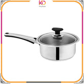 Mega Steel Sonex Heavy Weight Stainless Steel Saucepan with Glass Lid - 16/18/20cm - Kingbazar.pk