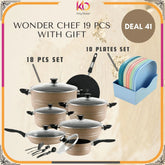 Wonder Chef 19 PCS Gift Set – 2-Layer Marble Coated Nonstick Cookware | Premium Kitchen Set + FREE 10 Plates & Sand | Eid ul Azha Special Offer