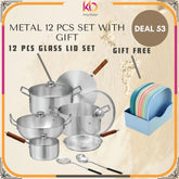 Sonex Royal Metal Finish Cookware Set – 12 PCS with Glass Lids | A Gift of Culinary Excellence + FREE 10 Plates & Stand | Eid ul Azha Special Offer - Kingbazar.pk