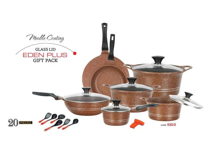Sonex Eden Plus 20-Piece Die-Cast Cookware Set – Elegant Brown Gift Pack