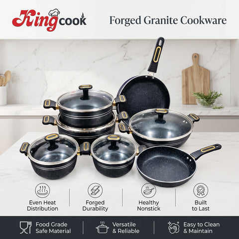 18 Pcs Marble Forging Non Stick Cookware Set Black