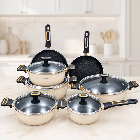 18 Pcs Marble Forging Non Stick Cookware Set Biedge