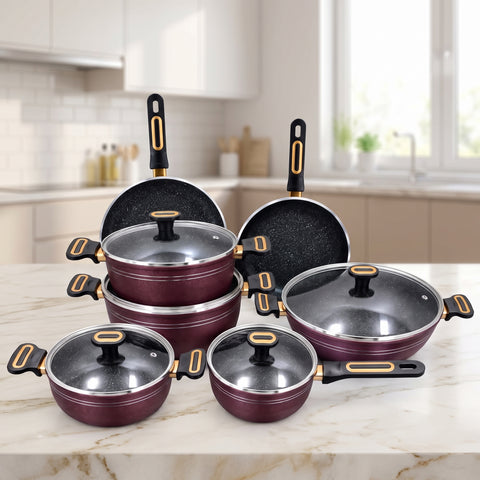 18 Pcs Marble Forging Non Stick Cookware Set Purple