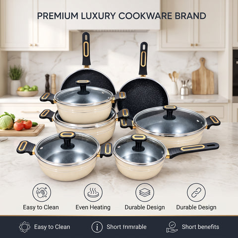 18 Pcs Marble Forging Non Stick Cookware Set Biedge