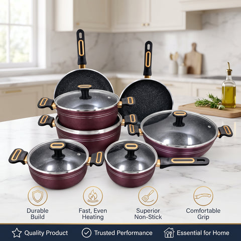 18 Pcs Marble Forging Non Stick Cookware Set Purple