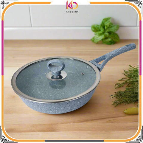 24cm Non Stick Marble Coated Signature Frypan with Glass Lid – Grey | Premium Frying Pan