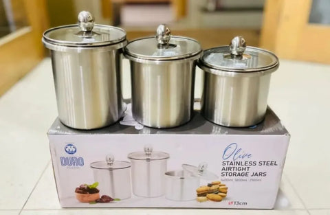 Olive Stainless Steel Storage Jars Set – Alpha 3-Piece Airtight Container Collection