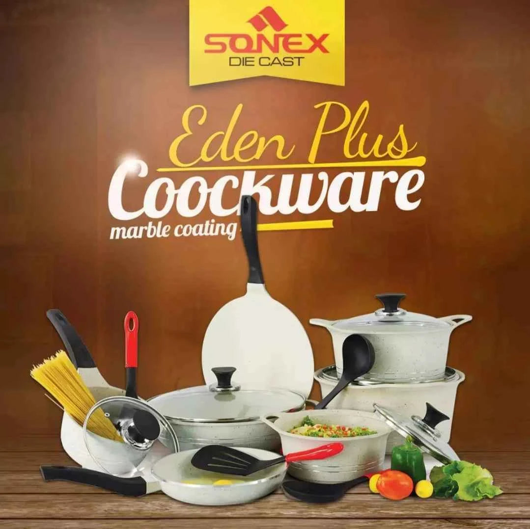 Sonex Eden Plus 20-Piece Die-Cast Gift Pack – White Marble Coated Non-Stick Set