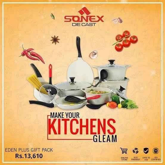 Sonex Eden Plus 20-Piece Die-Cast Gift Pack – White Marble Coated Non-Stick Set