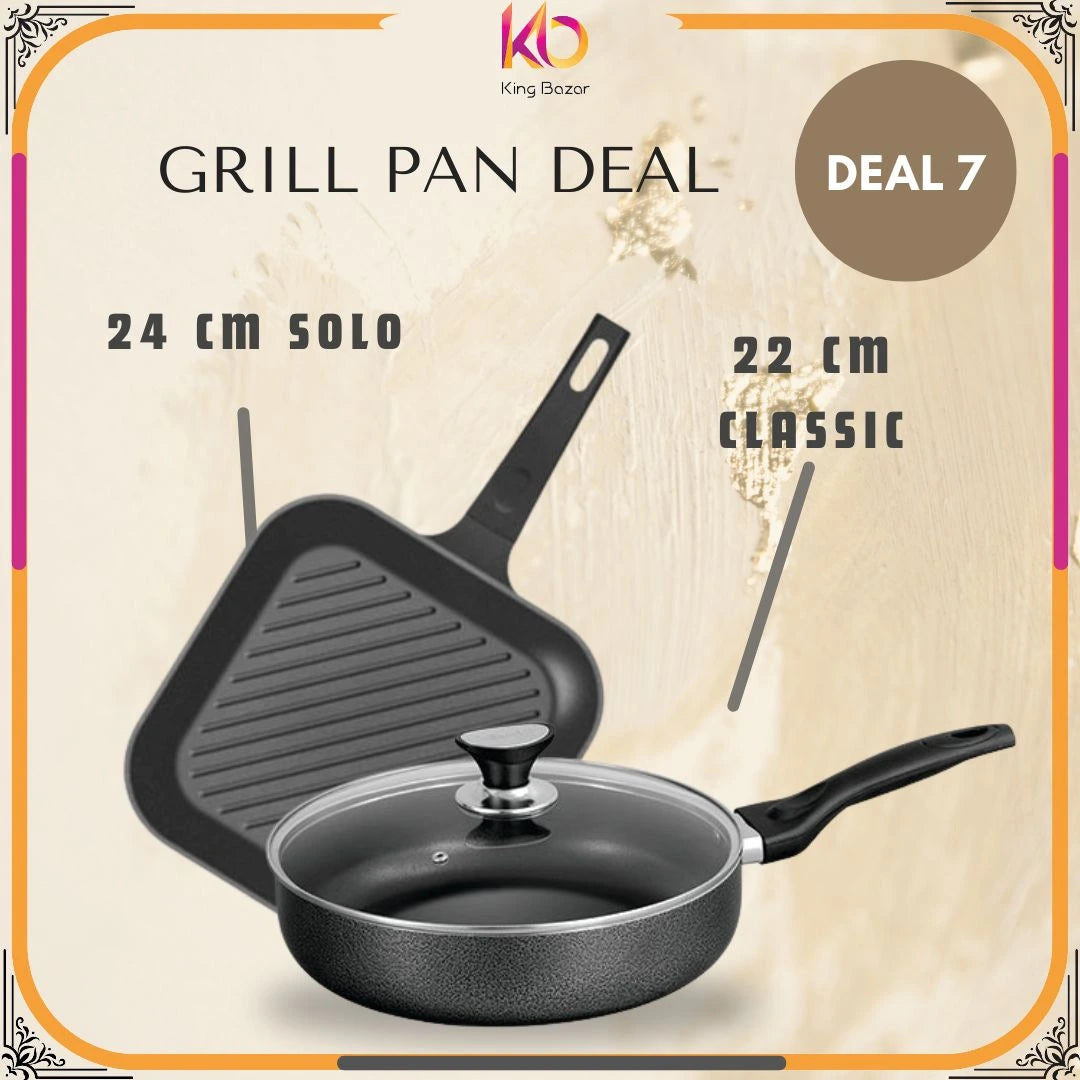 "Classic Frypan Sonex with Glass Lid – Non-Stick & Solo Grill Pan (Die-Cast) – Perfect Grilling & Frying at Home