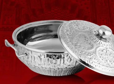 Shahi Naqsheen Stainless Steel Hot Pot Set – 3-Piece Royal Design Collection