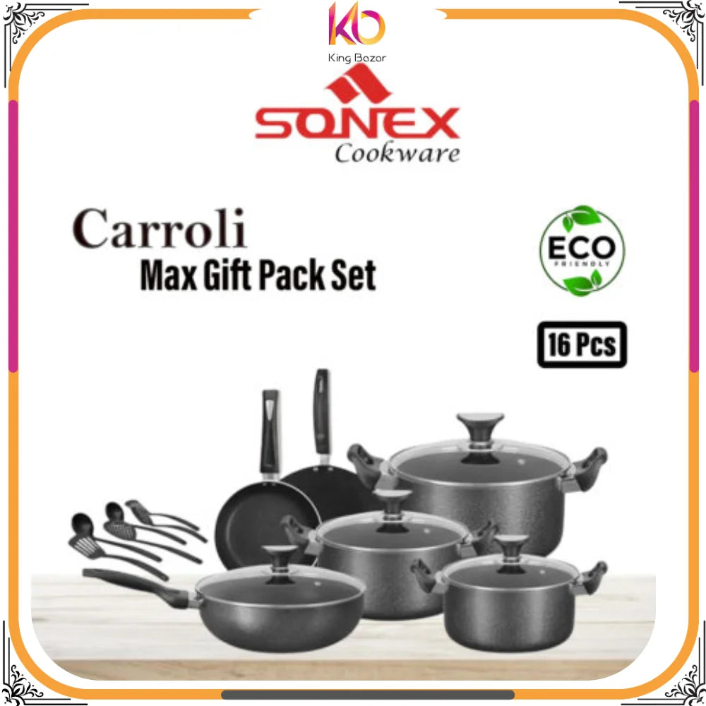Carrolli Max Glass Lid Gift Pack – Sonex Non-Stick Cookware Set (16 Pieces)