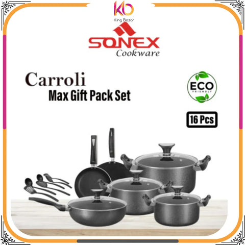 Carrolli Max Glass Lid Gift Pack – Sonex Non-Stick Cookware Set (16 Pieces)