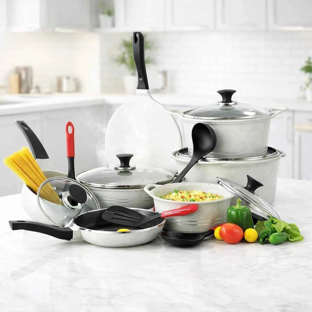 Sonex Eden Plus 20-Piece Die-Cast Gift Pack – White Marble Coated Non-Stick Set