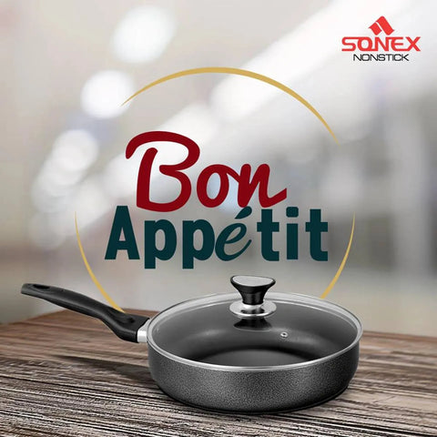 "Classic Frypan Sonex with Glass Lid – Non-Stick & Solo Grill Pan (Die-Cast) – Perfect Grilling & Frying at Home