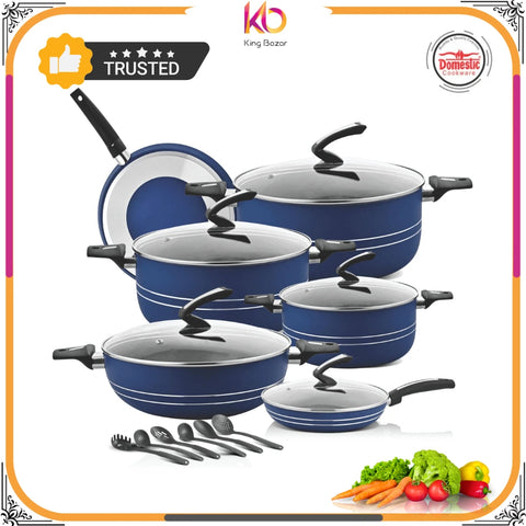 Elegant Nonstick Gift Set – 17 PCS | Premium Marble Coated Cookware Set | Stylish Kitchen Gift by King Bazar