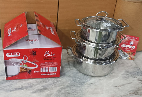 Alpha Steel Cooking Pot Set – Premium 4-Piece Double Bottom Stainless Steel with Glass Lids