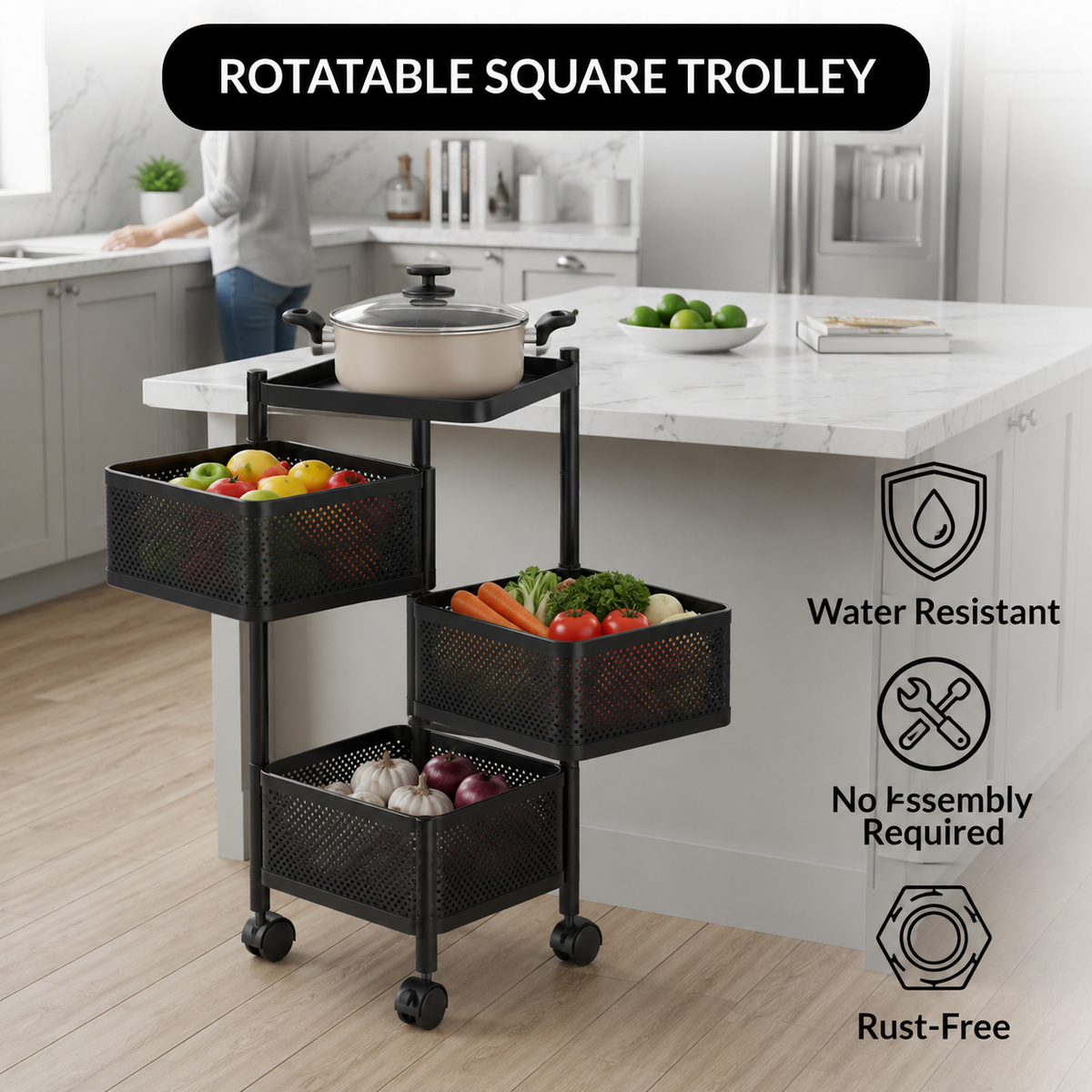 Rotatable Kitchen Trolley Round & Rectangular