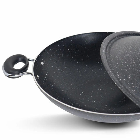 Marble Coated Queen Wok (Karahi) – Black | Premium Non-Stick Deep Cooking Wok