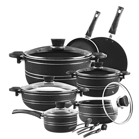 Non Stick Super Gift Set – 18 PCS | 3-Layers Marble Coated Cookware Set | Premium Nonstick Kitchen Set by King Bazar